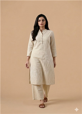 Cream Rayon Cotton Kurta Set