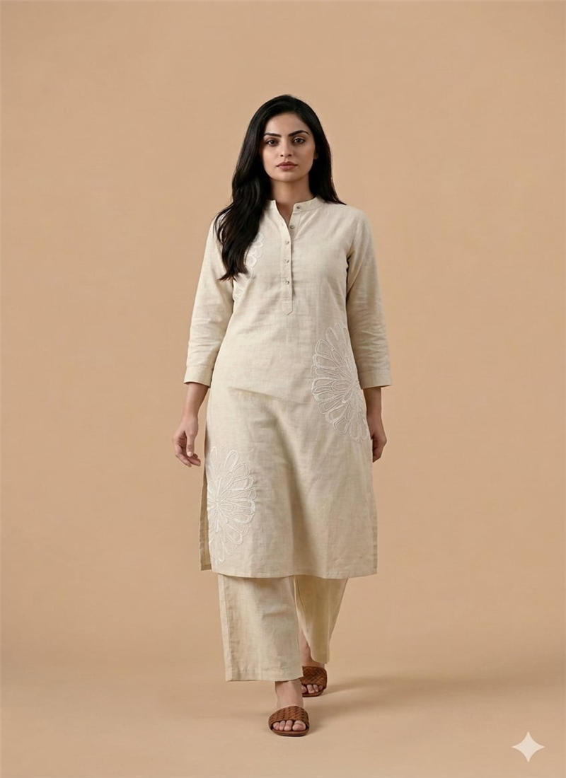 Cream Rayon Cotton Kurta Set After Six Wear