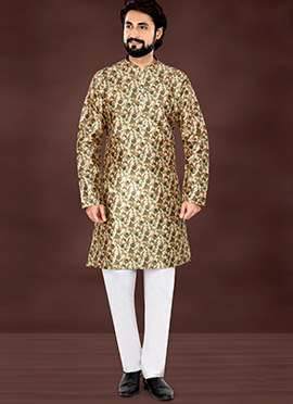 Cream Rayon Digital Print Kurta Pyjama