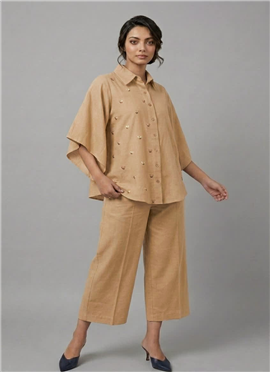 Cream Sand Gleam Rayon Cotton Co Ord Set