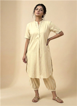 Cream Serenity Drift Muslin Cotton Kurta Set