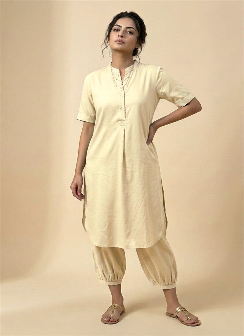 Cream Serenity Drift Muslin Cotton Kurta Set After Six Wear