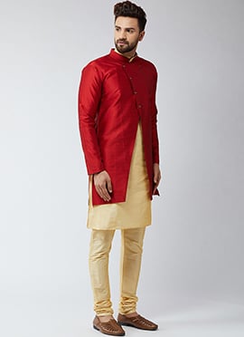 Cream Silk Dupion Soild Stitched Bandi Set