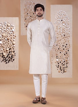 Cream Silk Embroidered Kurta Pyjama