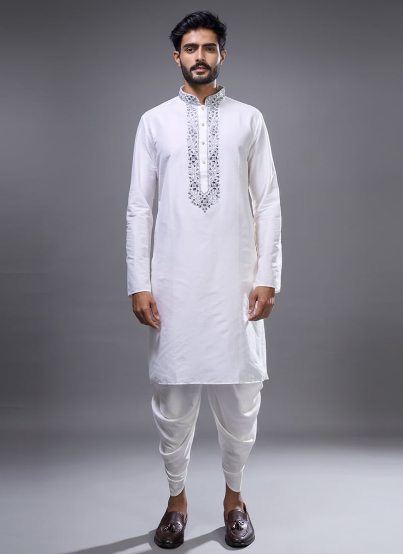 Cream Silk Embroidered Kurta Pyjama Festive Wear