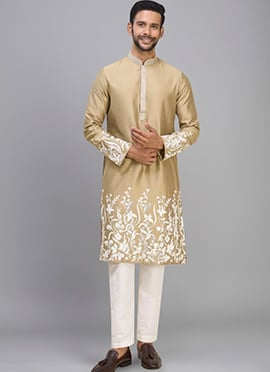 Cream Silk Embroidered Regal Kurta Pyjama