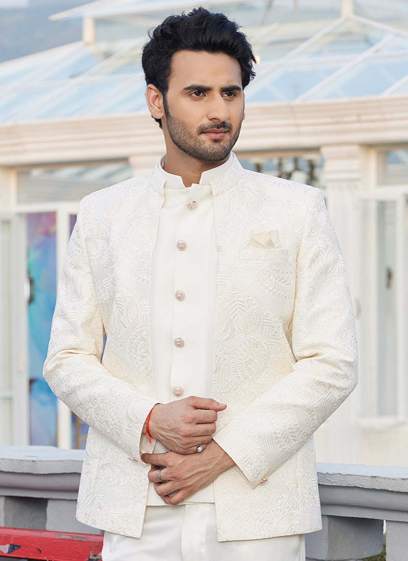 Cream Silk Embroidered Sequins Jodhpuri Bandhgala Jacket For A Fashion Statement