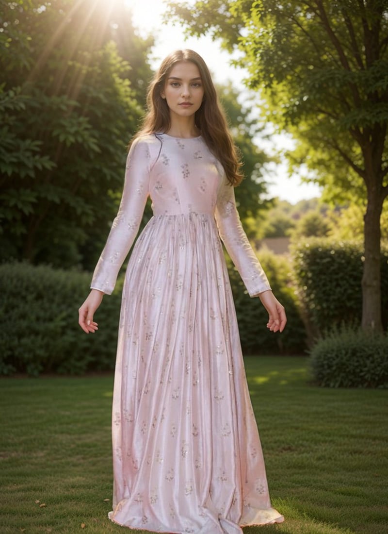 Peach Silk Sequins Hand Embroidered Anarkali Suit