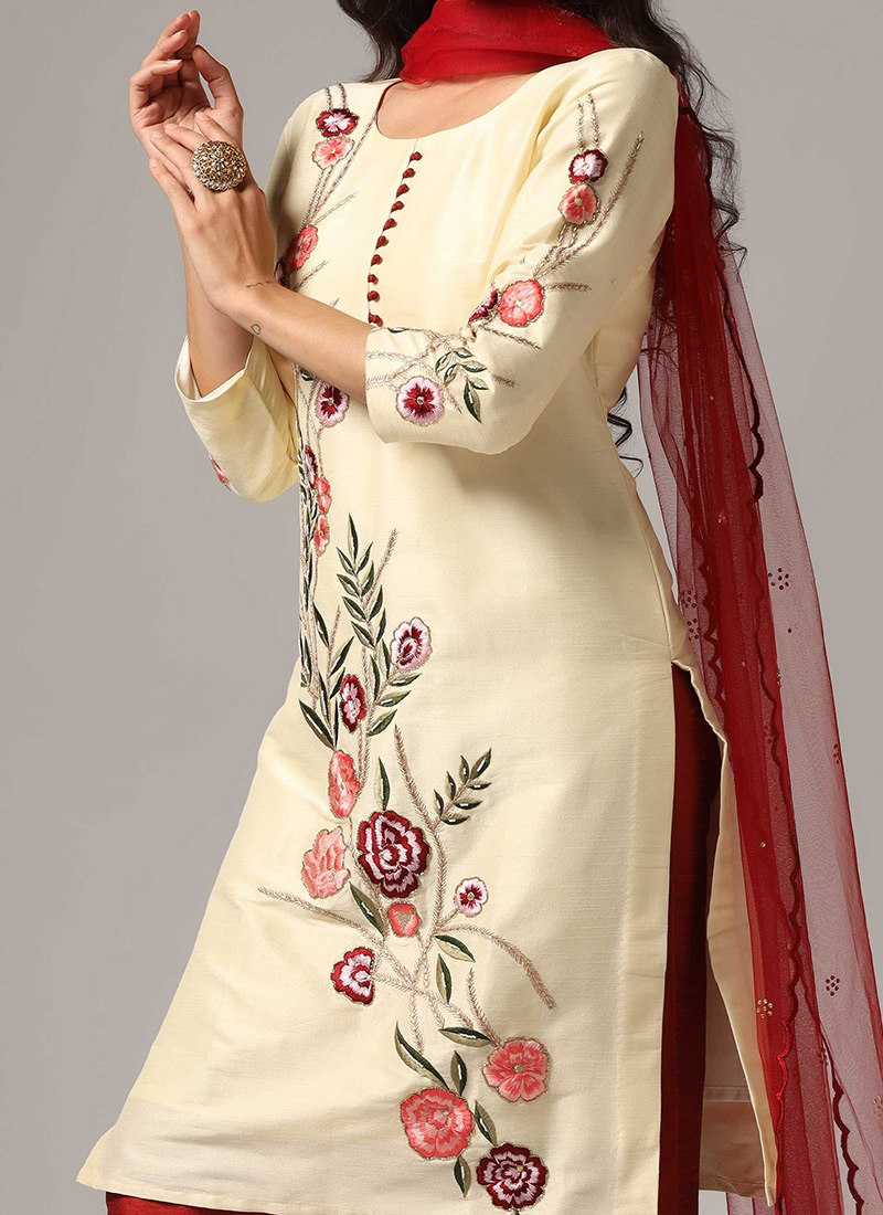 Mustard Silk Cut-Dana And Pearl Embroidered Suits