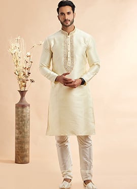 Cream Silk Jacquard Kurta Pyjama