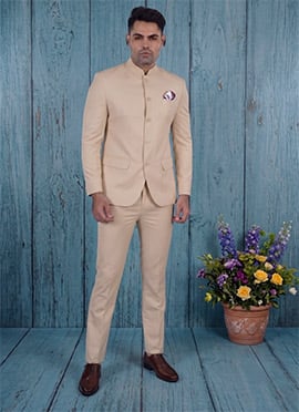 Cream Silk Jodhpuri Suit For Men