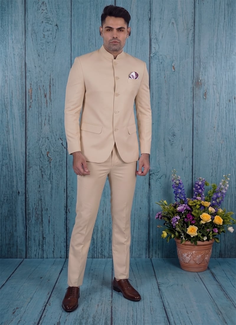 Cream Silk Jodhpuri Suit For Men After Six Wear