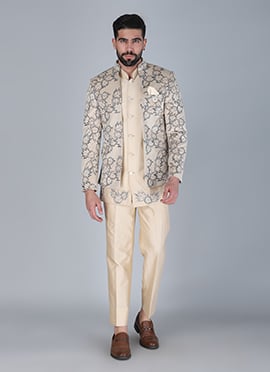 Cream Silk Thread Jodhpuri Suit