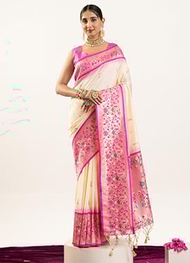 Cream Soft Banarasi Silk Zari Jacquard Saree