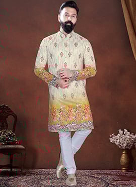 Cream Soft Cotton Embroidered Kurta Pyjama