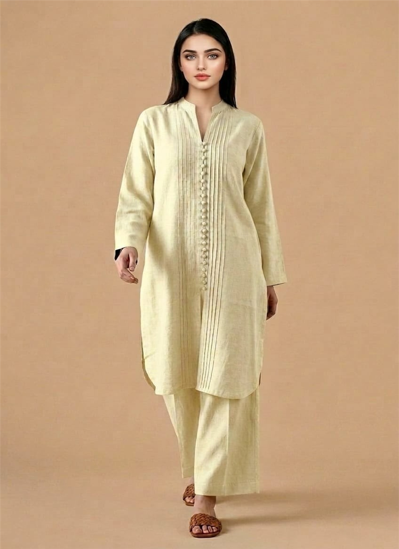 Cream Soft Halo Muslin Cotton Kurta Set After Six Wear