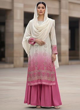 Cream Stunning Georgette Zari Sequins Sharara Suit