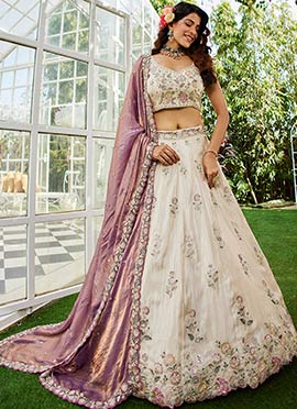 Cream Tissue Embroidered Sequins Lehenga