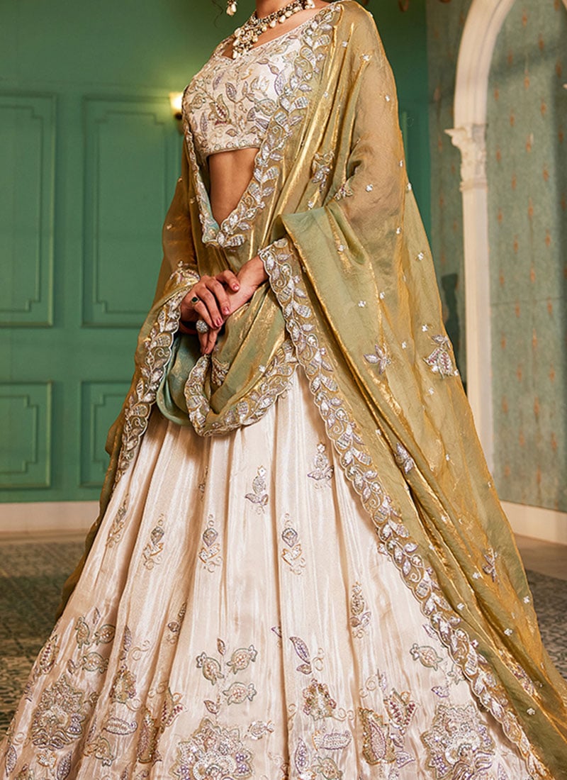 Blue & Cream Tissue Lehenga