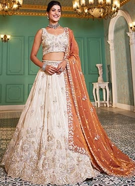 Cream Tissue Embroidered Sequins Lehenga