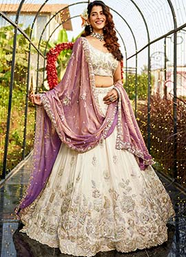 Cream Tissue Embroidered Sequins Lehenga