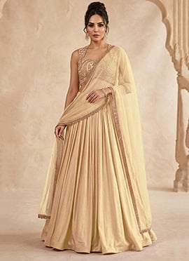 Cream Vichitra Silk Zari Cutdana Hand Embroidered Lehenga