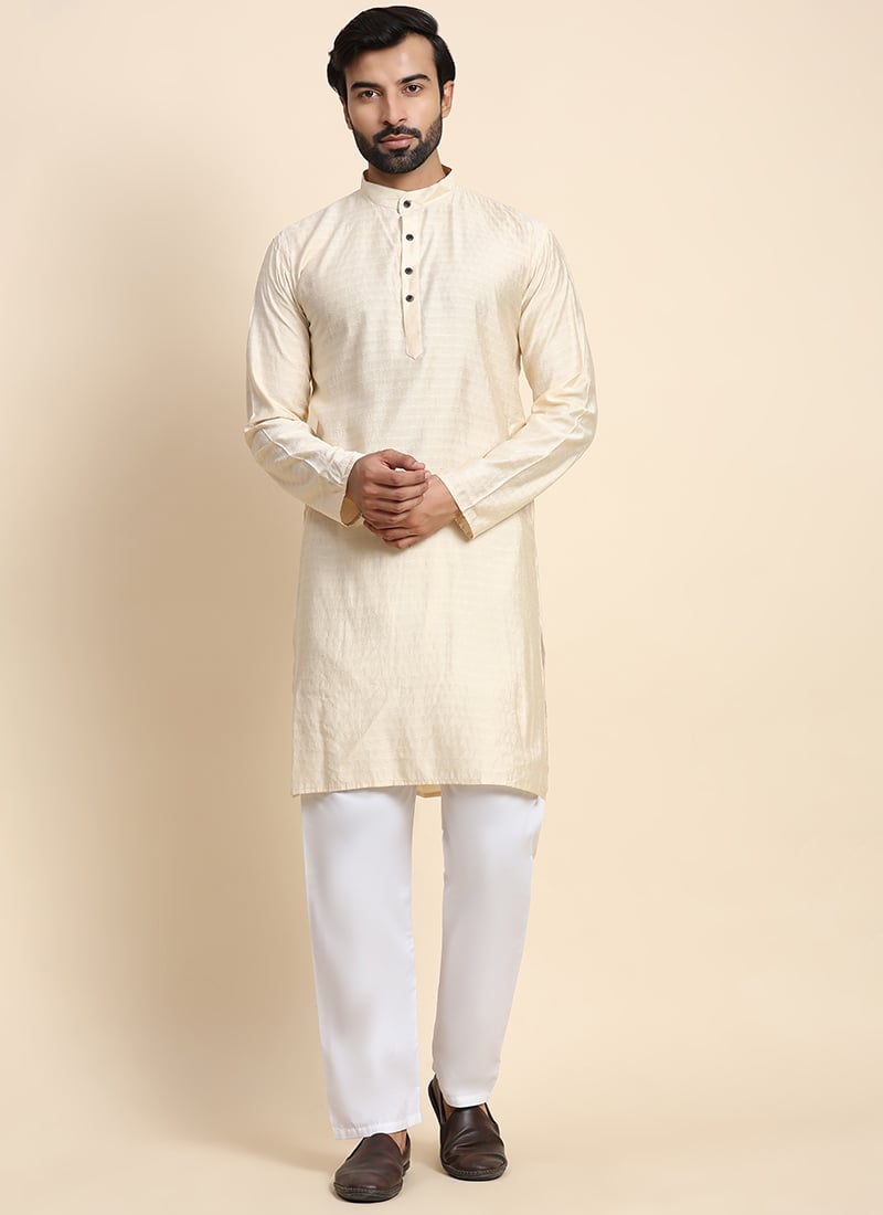 Cream Viscose Rayon Weaved Kurta