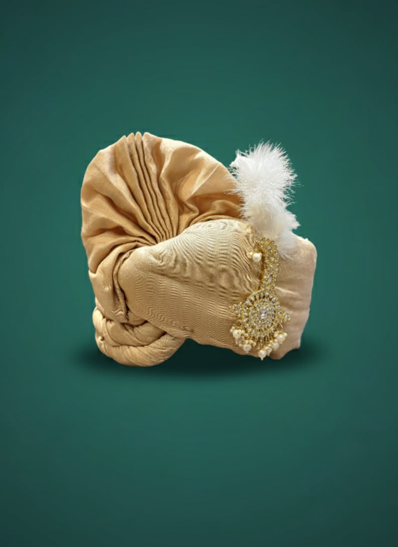 Cream Viscose Turban With Brooch