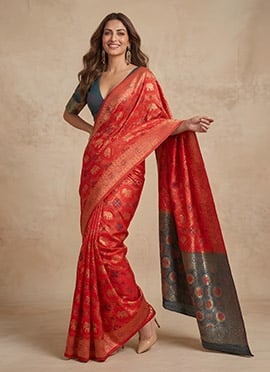 Crimson Red Banarasi Silk Zari Saree