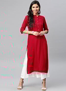 Crimson Red Rayon Soild Stitched Kurta Palazzo Set