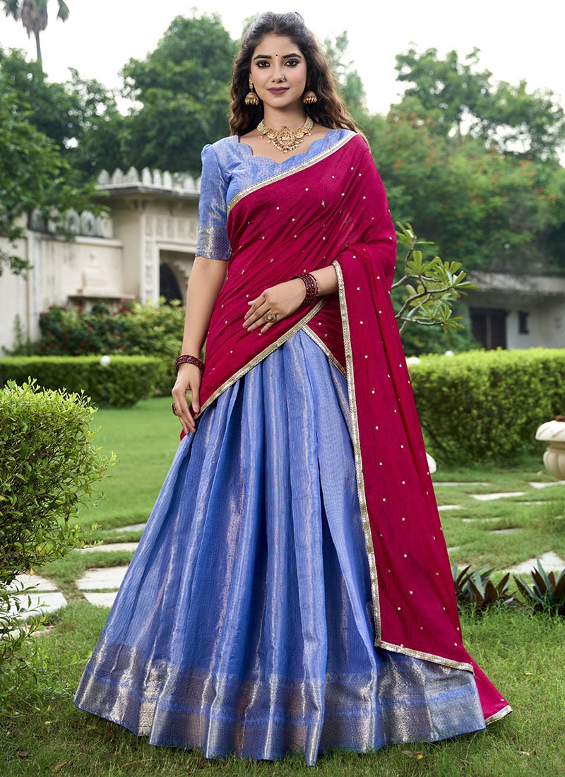 Cultural Heritage In Lavender Kanchipuram Zari Woven Lehenga Festive Wear