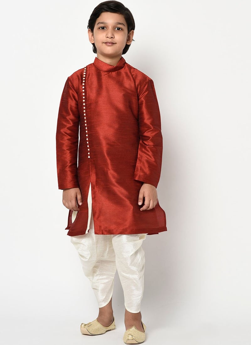 Cultural Silk Dupion Dhoti Style Kids Boys Kurta Pyjama Party Wear
