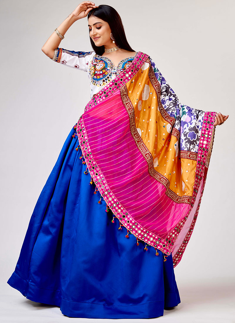 Cultural Splendor Blue Silk Embroidered Mirror Work Chaniya Choli Festive Wear-GHSRK192074