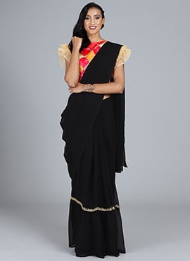 Black Georgette Knife Pleated Saree