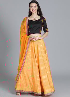 Black N Yellow Embroidered Lehenga