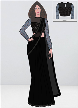 Custom Made Black Sheer Neck Blouse N Saree