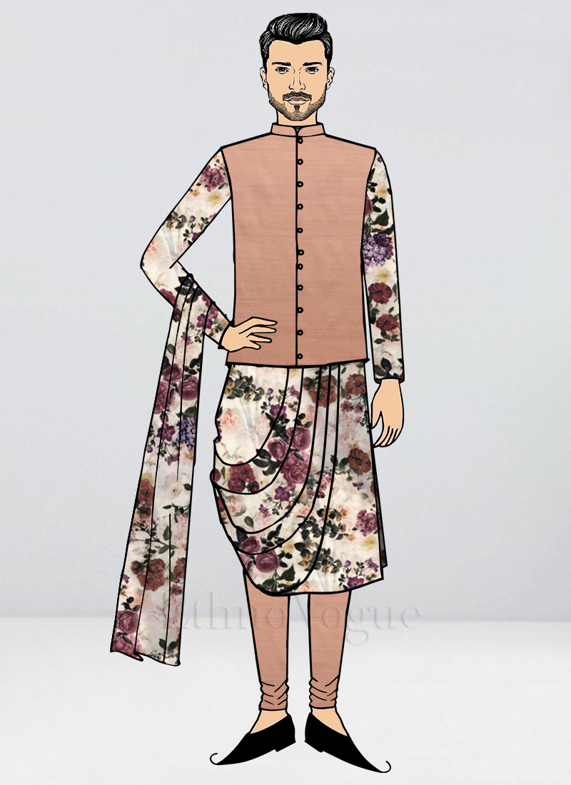 Custom Made Digital Print Cowl Kurta Pyjamas Set Wedding Wear
