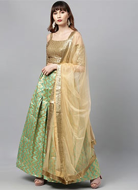 Gold N Green Box Pleated Lehenga