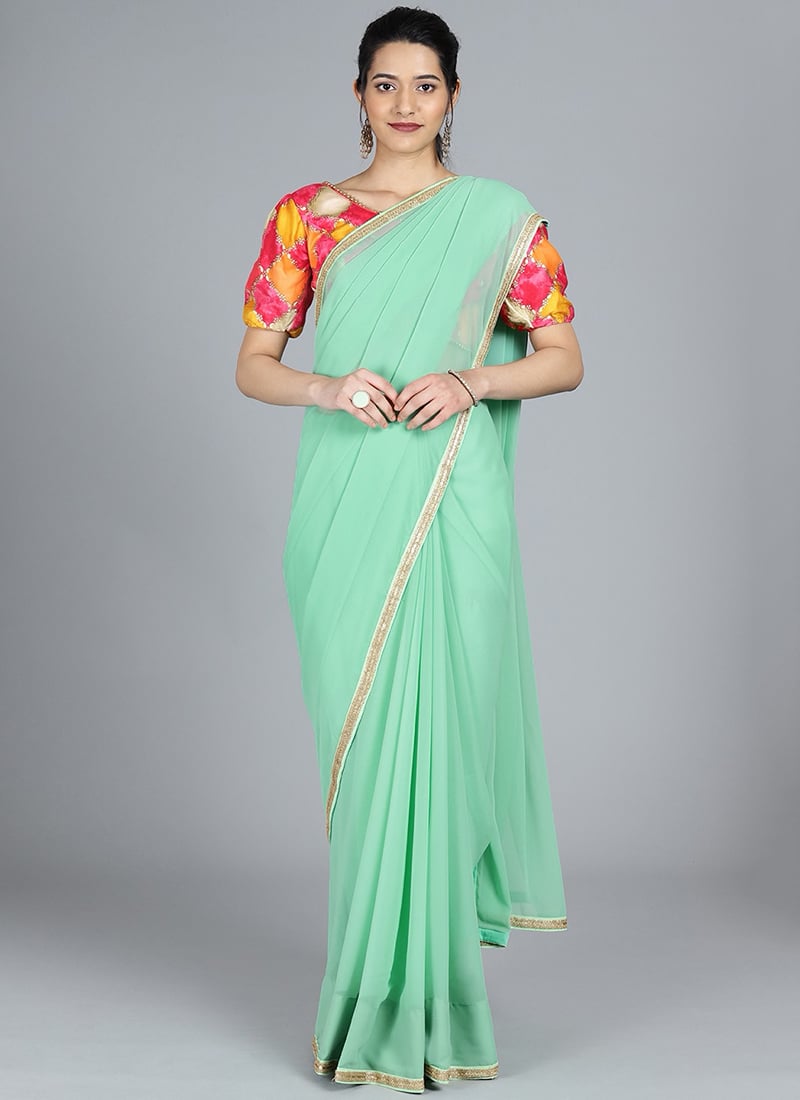 Green Georgette Saree N Blouse