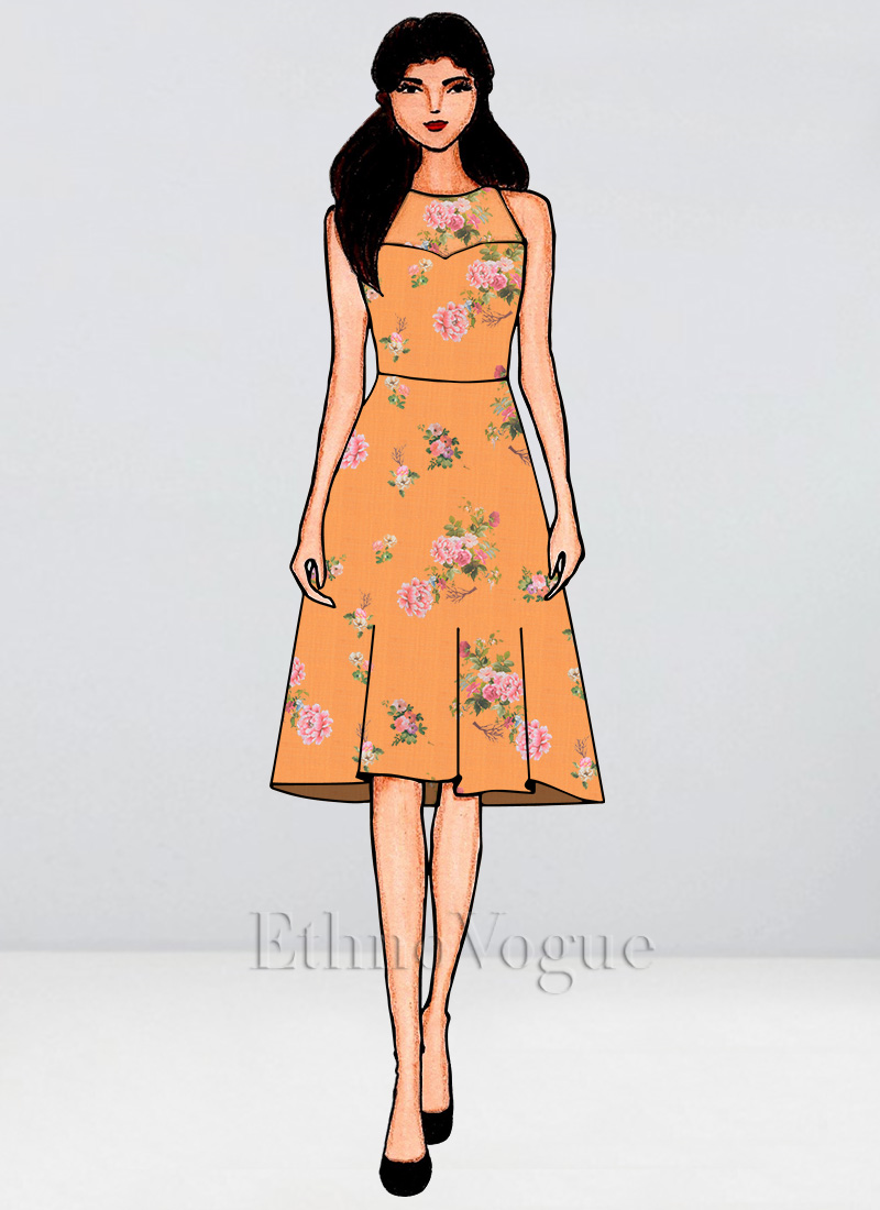 Shop Custom Made Light Orange Digital Print Dress Made to Measure dress for women in all sizes