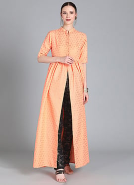 Peach N Black Straight Pant Suit