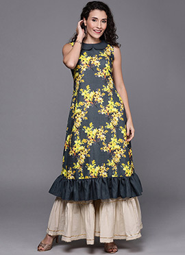 Peter Pan Collar Grey Kurti