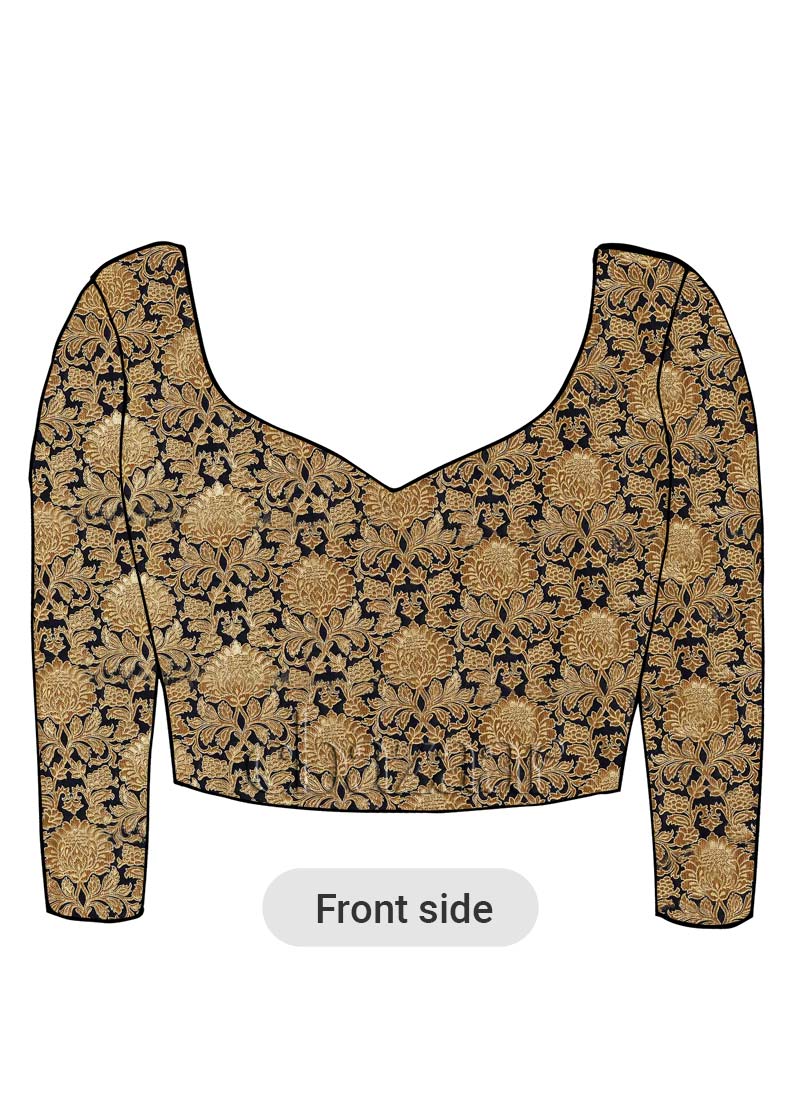 Custom Stitched Dark Navy Blue Brocade Sweetheart Neckline Blouse Party Wear