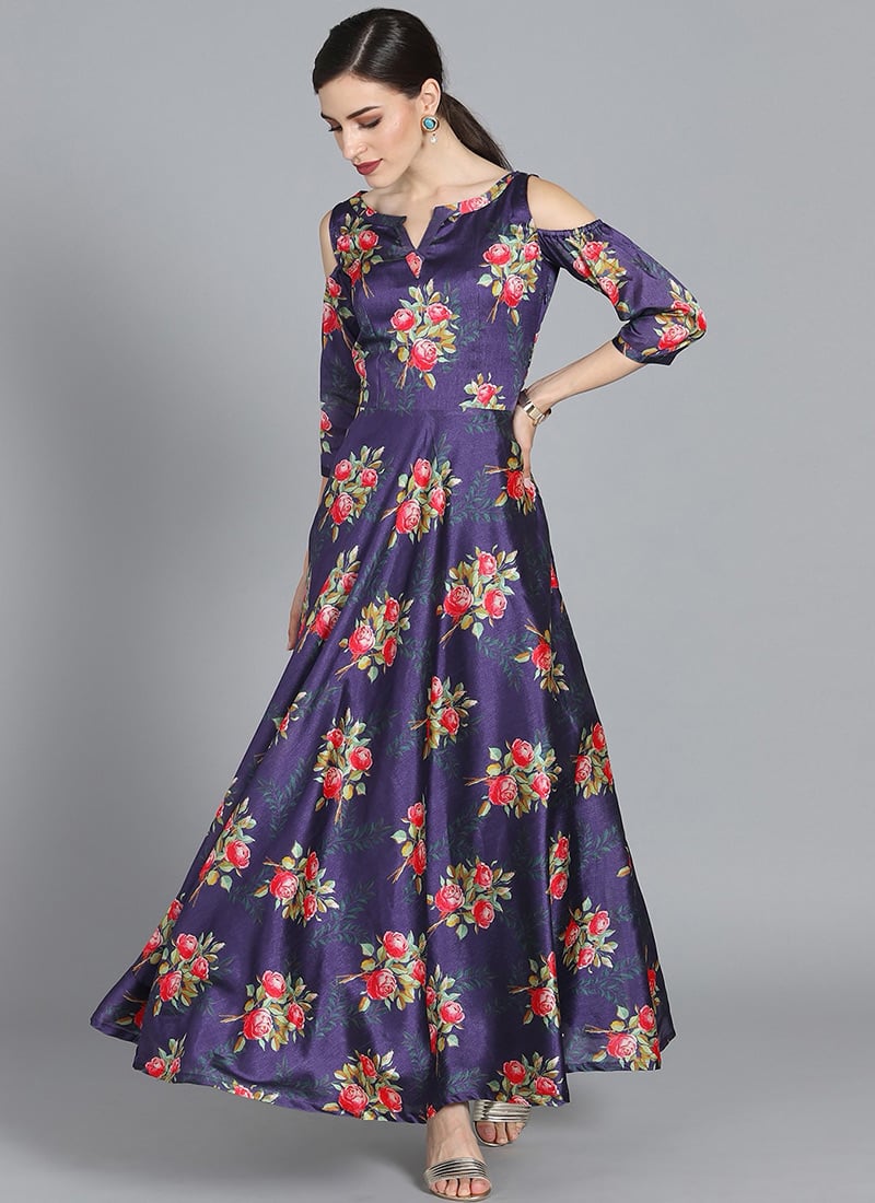 Cold Shoulder Style Blue Dress