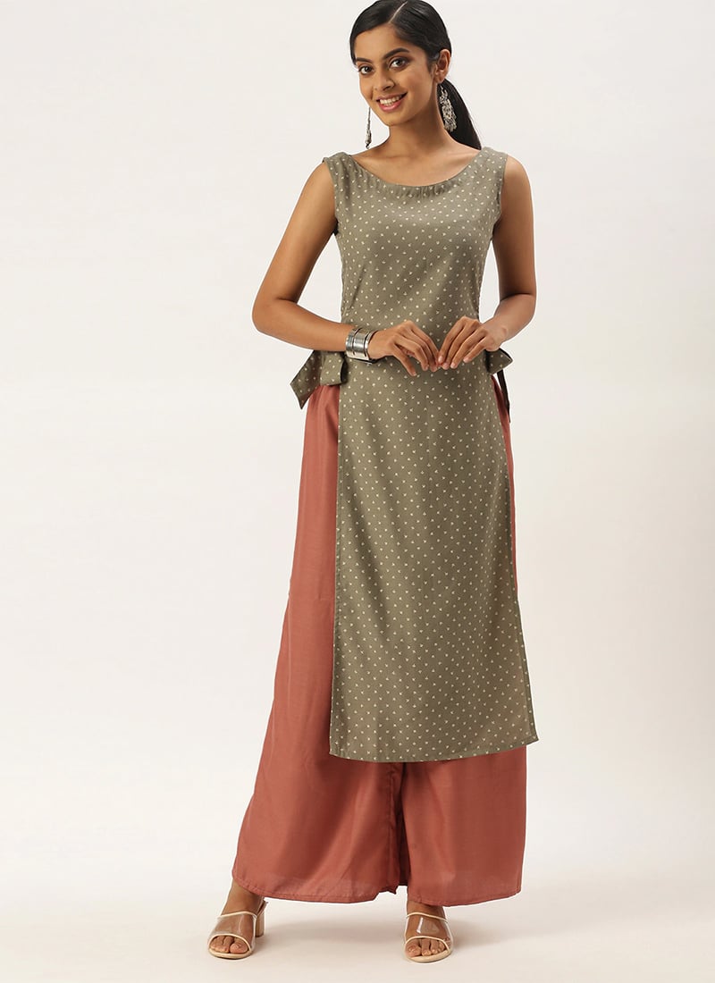 Grey Foil Printed Kurta Set After Six Wear