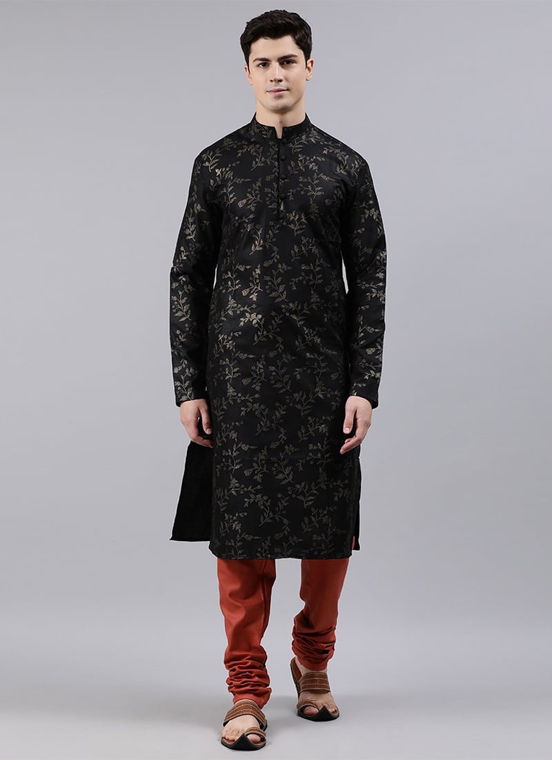 Black Foil Print Kurta Pyjama Set