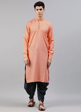 Peach Foil Print Dhoti Kurta Set
