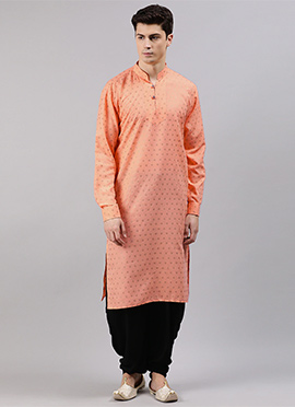Peach Foil Print Dhoti Kurta Set