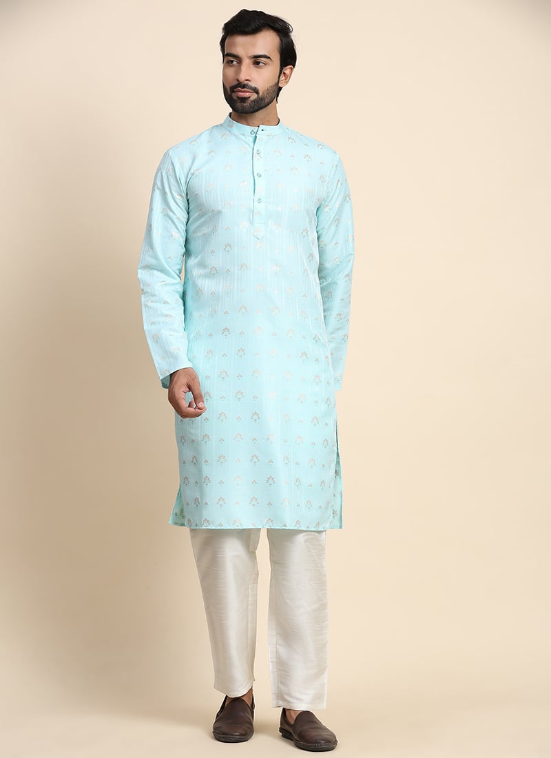 Cyan Jacquard Kurta