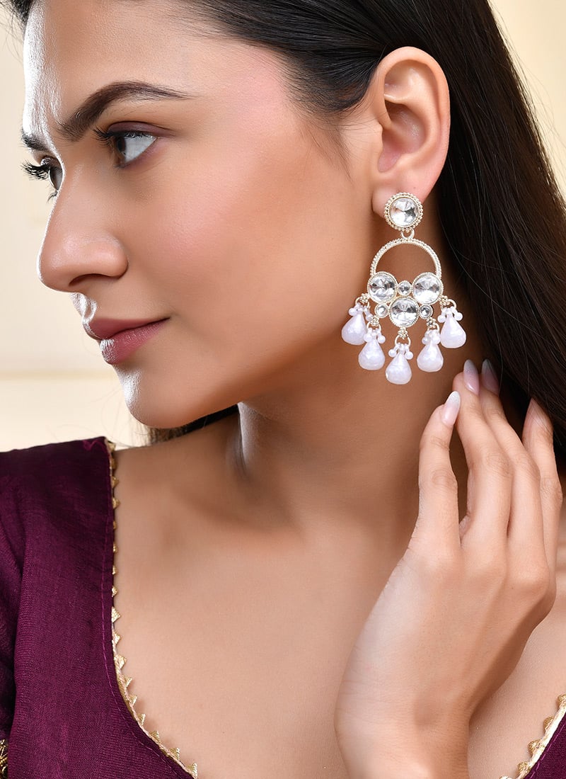 Danglers Of White Kundan And Moti Radiance Festive Wear